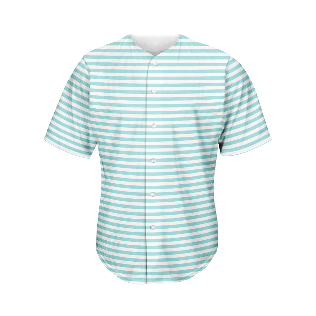 White And Cyan Striped Pattern Print Men's Baseball Jersey