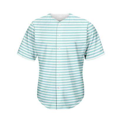 White And Cyan Striped Pattern Print Men's Baseball Jersey