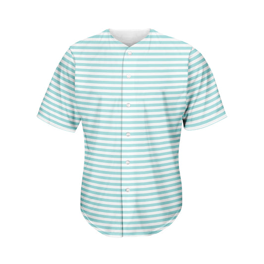 White And Cyan Striped Pattern Print Men's Baseball Jersey