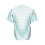 White And Cyan Striped Pattern Print Men's Baseball Jersey