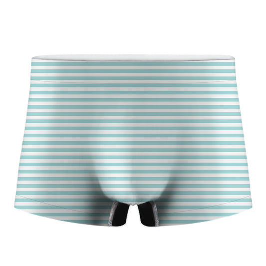 White And Cyan Striped Pattern Print Men's Boxer Briefs