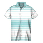 White And Cyan Striped Pattern Print Men's Short Sleeve Shirt