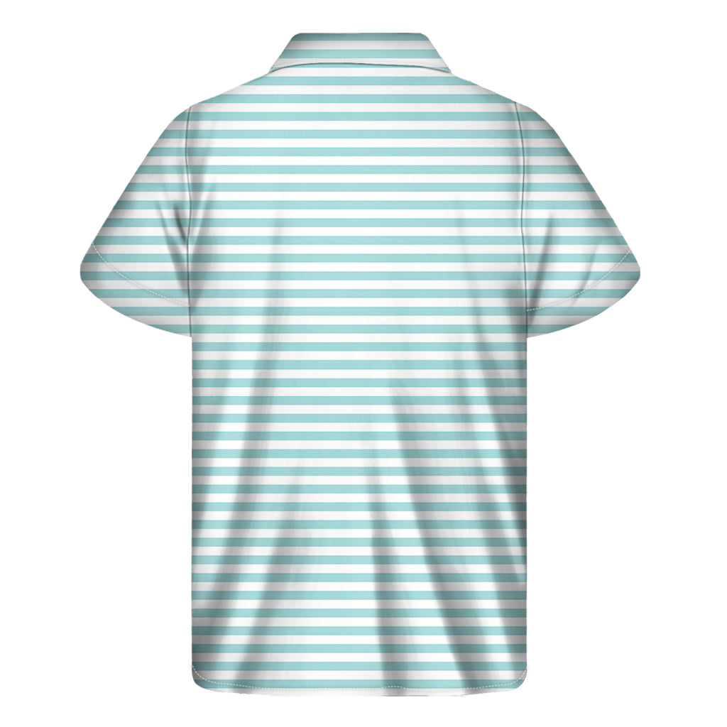 White And Cyan Striped Pattern Print Men's Short Sleeve Shirt