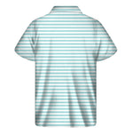 White And Cyan Striped Pattern Print Men's Short Sleeve Shirt