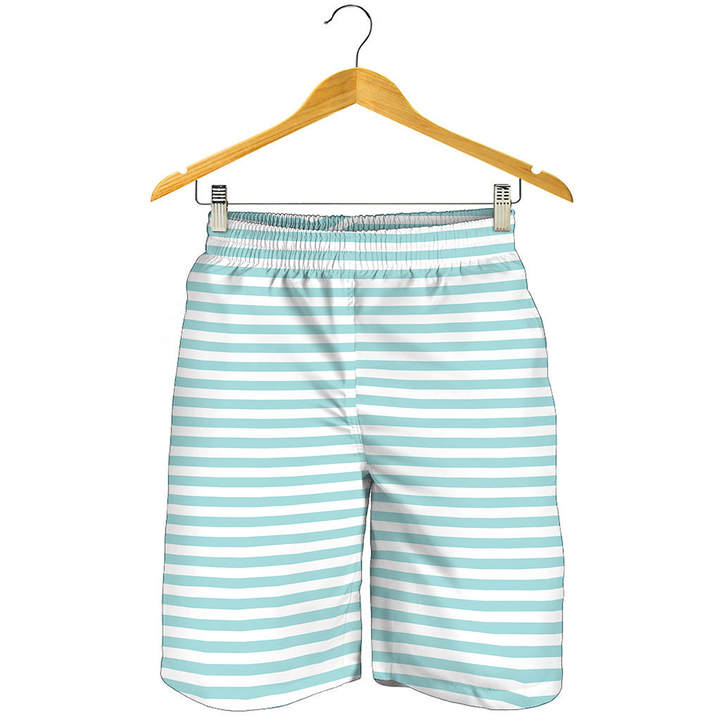 White And Cyan Striped Pattern Print Men's Shorts