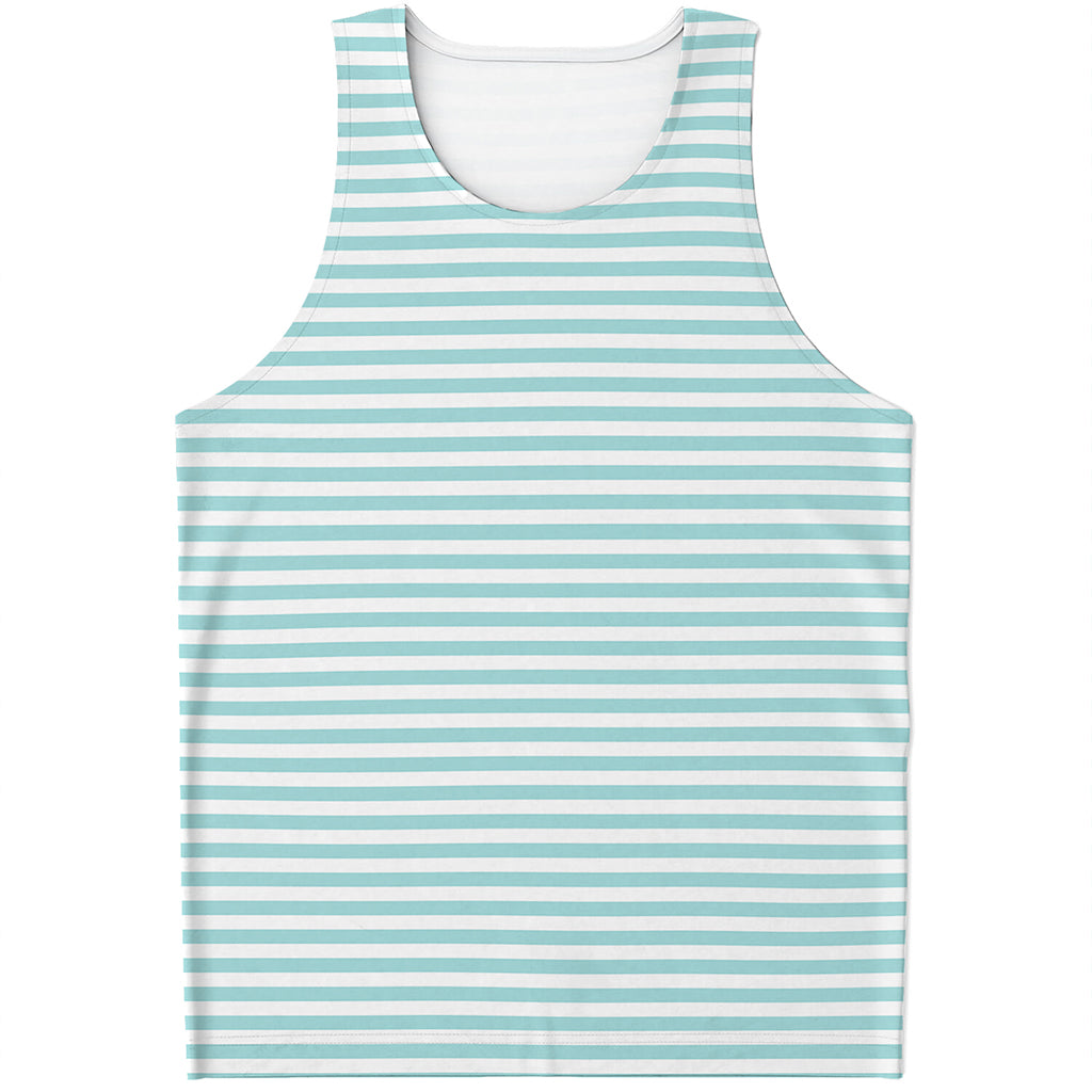 White And Cyan Striped Pattern Print Men's Tank Top