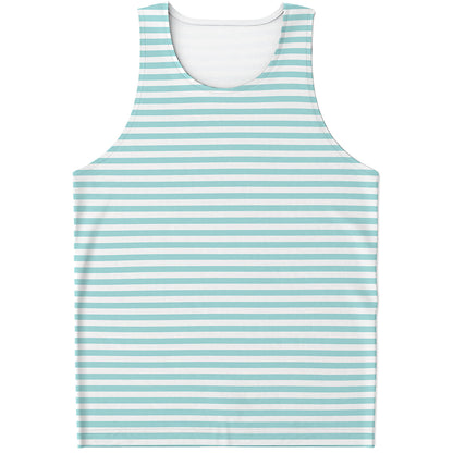 White And Cyan Striped Pattern Print Men's Tank Top