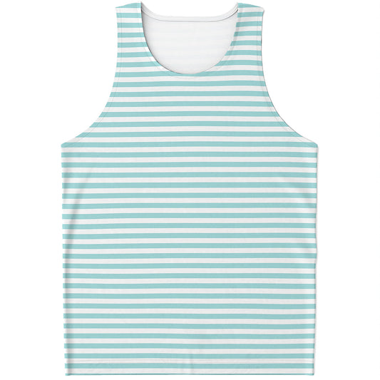 White And Cyan Striped Pattern Print Men's Tank Top
