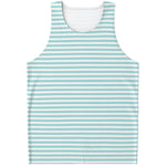 White And Cyan Striped Pattern Print Men's Tank Top