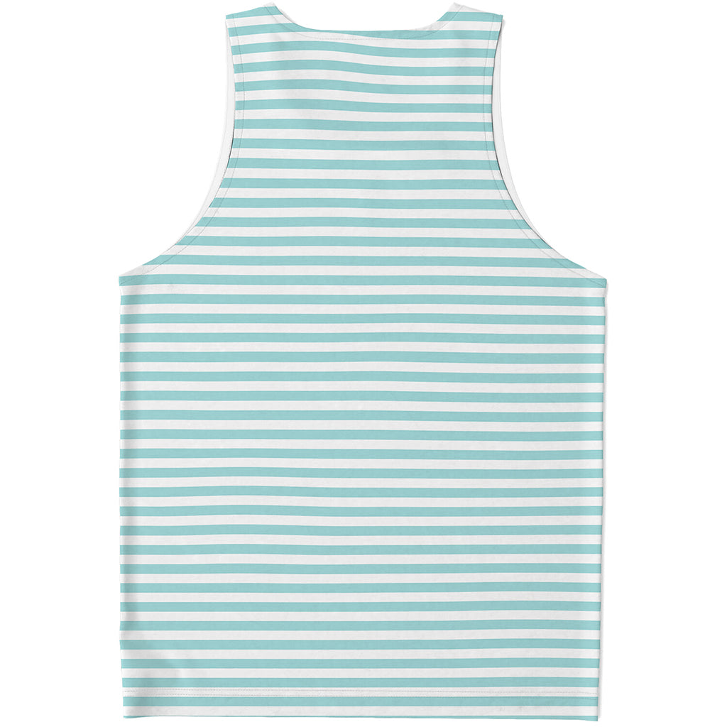 White And Cyan Striped Pattern Print Men's Tank Top