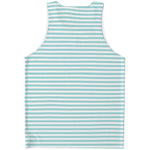 White And Cyan Striped Pattern Print Men's Tank Top