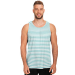 White And Cyan Striped Pattern Print Men's Tank Top