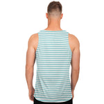 White And Cyan Striped Pattern Print Men's Tank Top