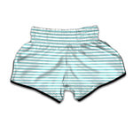 White And Cyan Striped Pattern Print Muay Thai Boxing Shorts