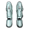 White And Cyan Striped Pattern Print Muay Thai Shin Guards