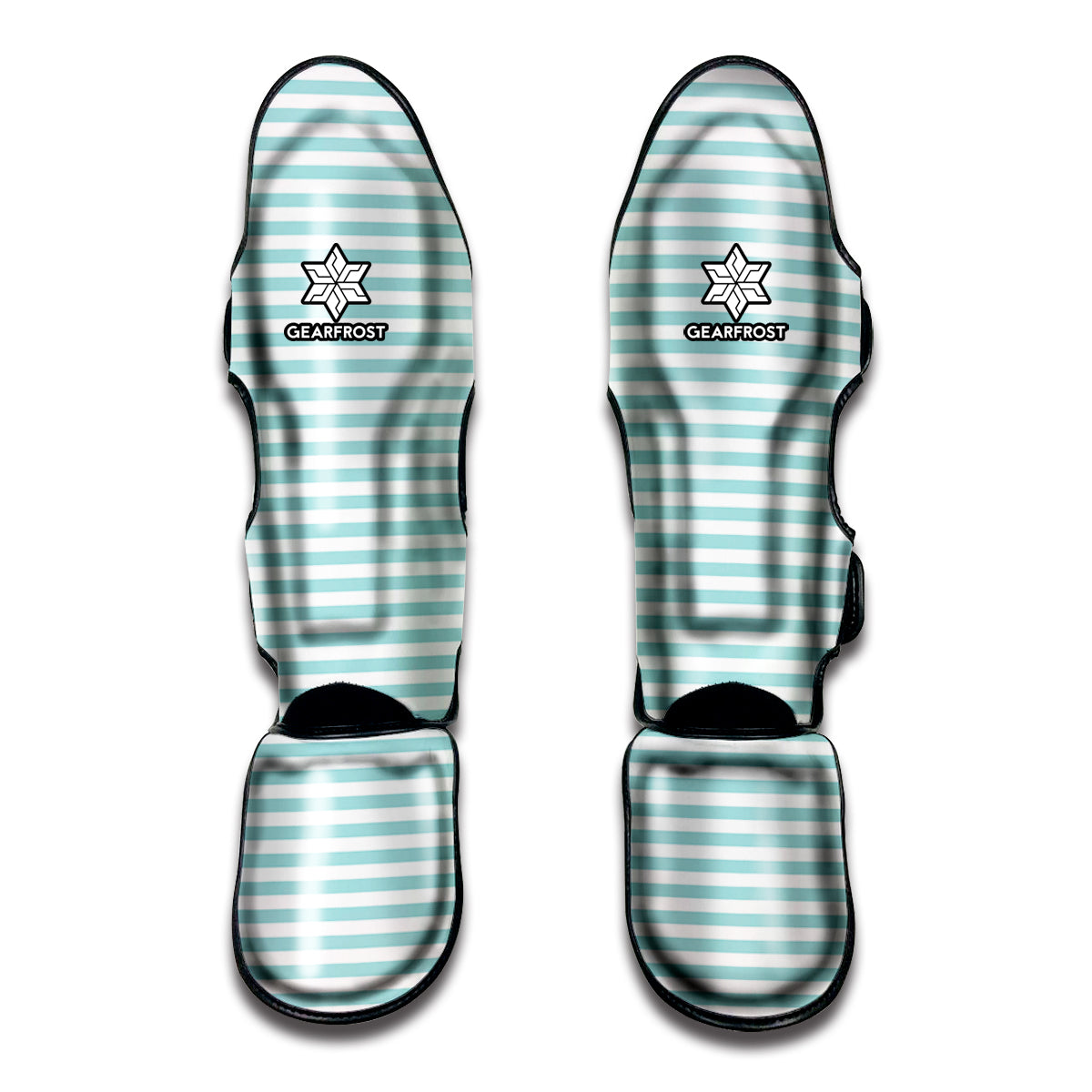 White And Cyan Striped Pattern Print Muay Thai Shin Guard