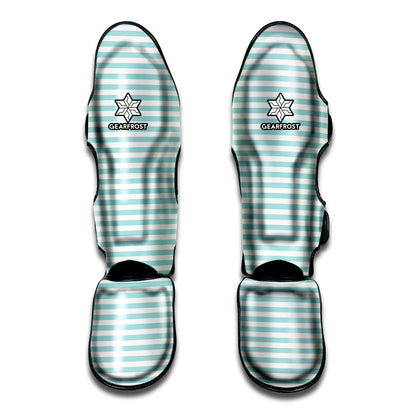 White And Cyan Striped Pattern Print Muay Thai Shin Guard