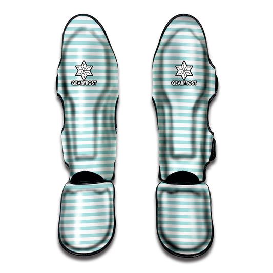 White And Cyan Striped Pattern Print Muay Thai Shin Guard