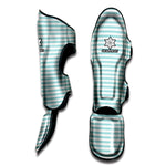 White And Cyan Striped Pattern Print Muay Thai Shin Guard