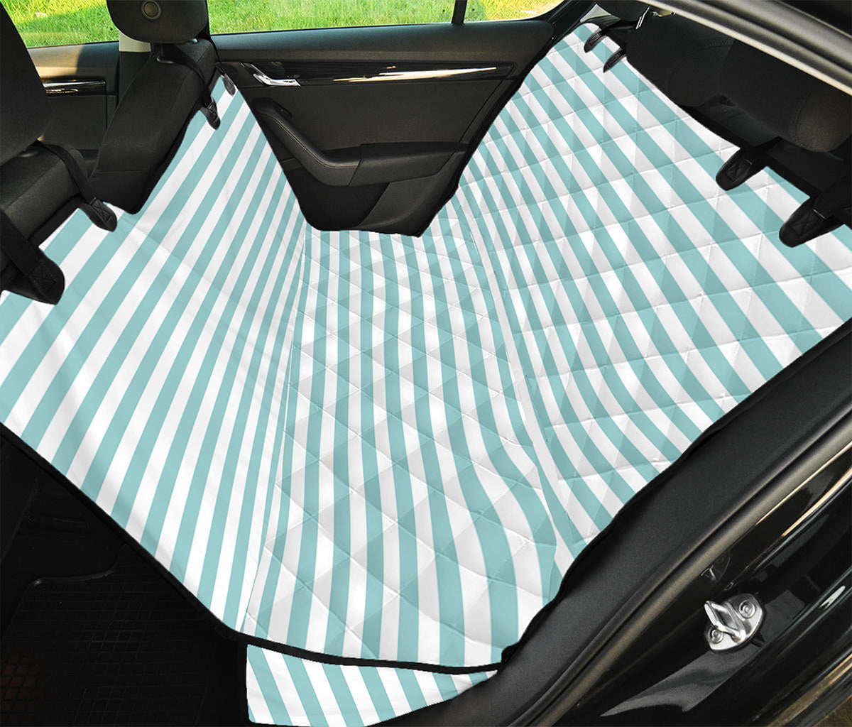 White And Cyan Striped Pattern Print Pet Car Back Seat Cover