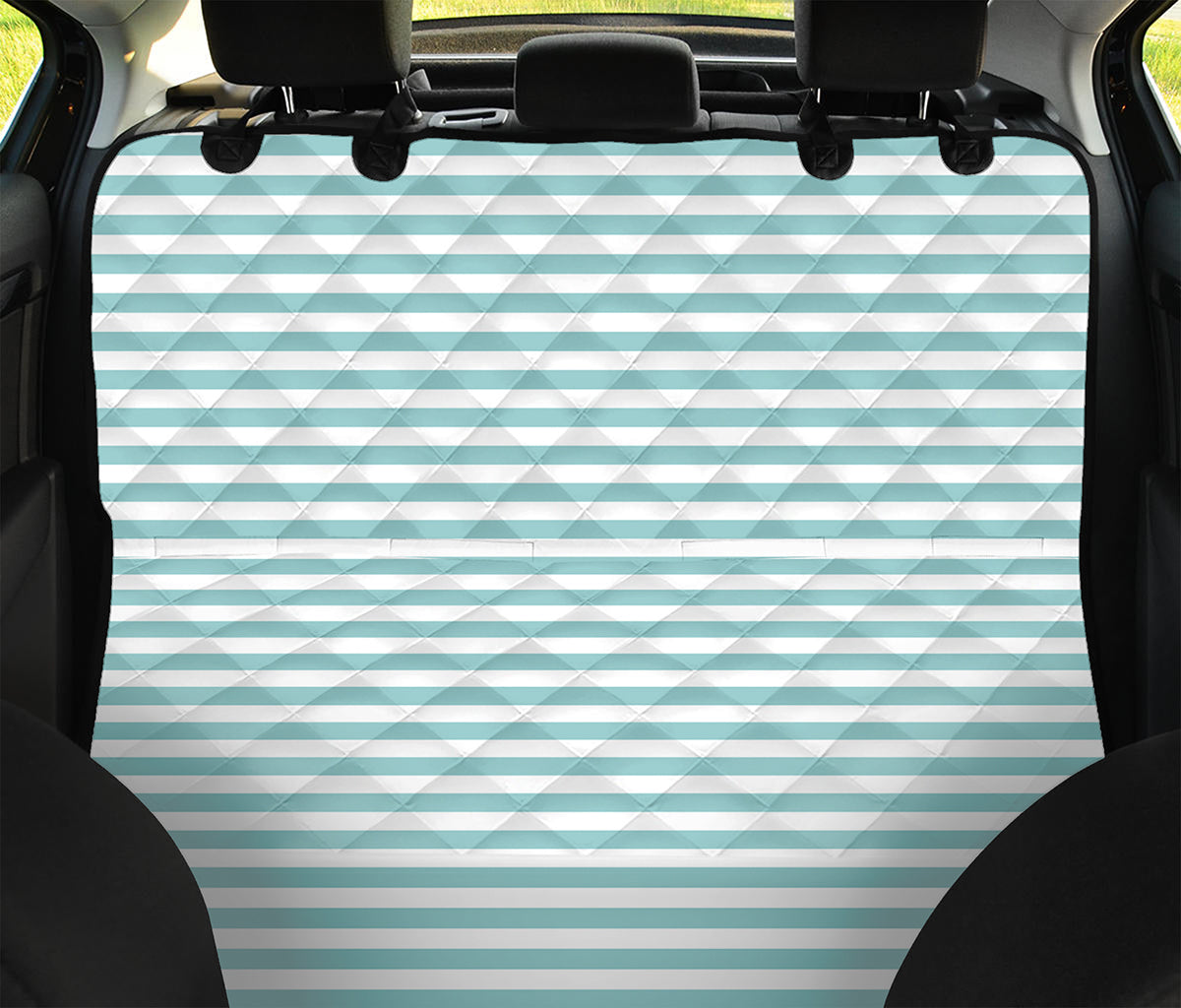 White And Cyan Striped Pattern Print Pet Car Back Seat Cover
