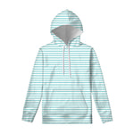 White And Cyan Striped Pattern Print Pullover Hoodie