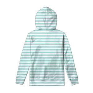 White And Cyan Striped Pattern Print Pullover Hoodie