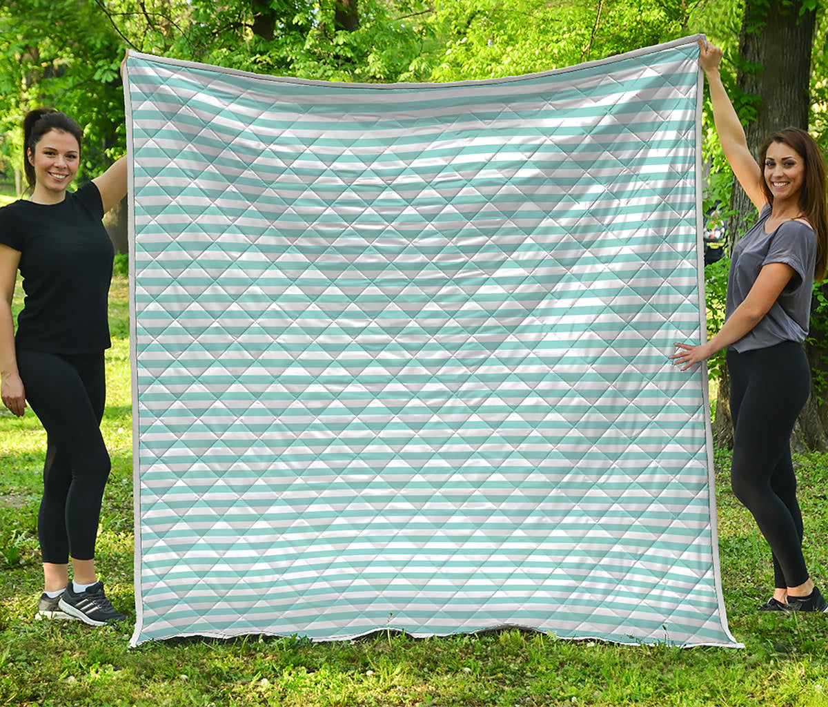 White And Cyan Striped Pattern Print Quilt