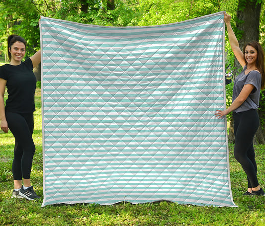 White And Cyan Striped Pattern Print Quilt