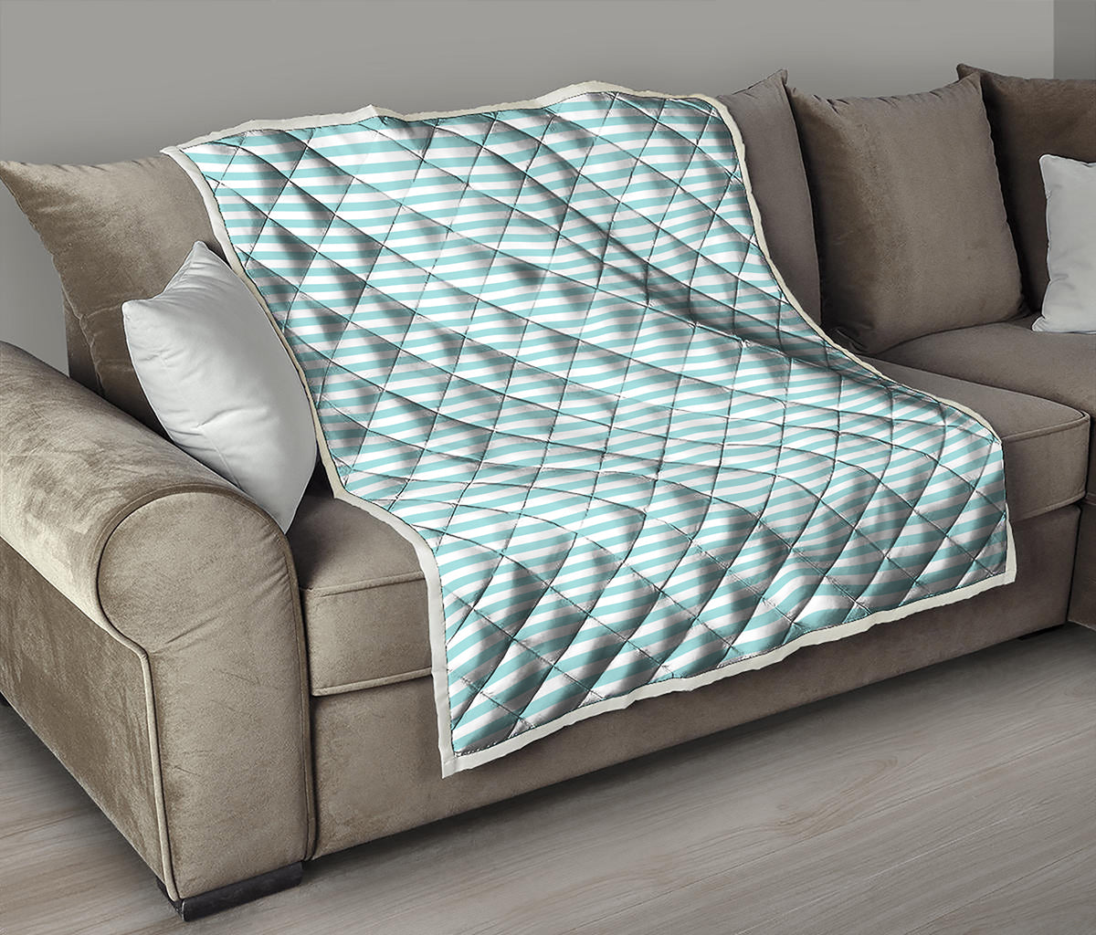 White And Cyan Striped Pattern Print Quilt