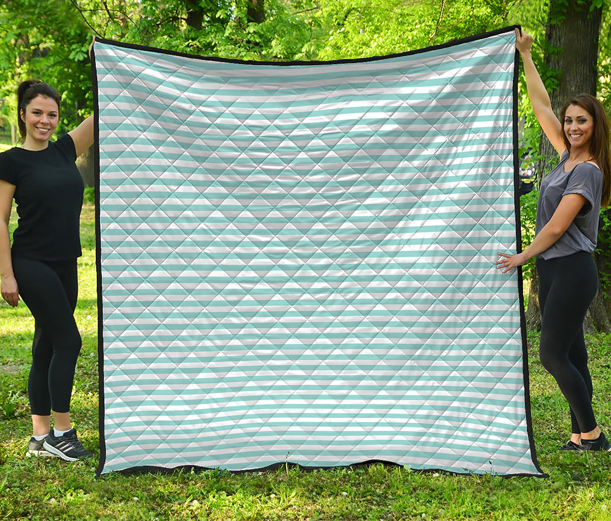 White And Cyan Striped Pattern Print Quilt