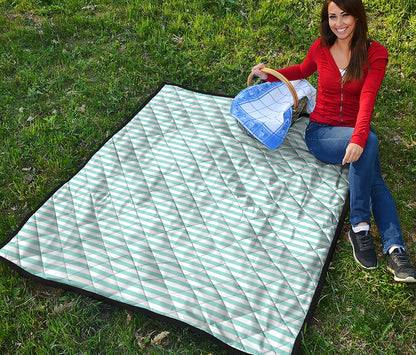 White And Cyan Striped Pattern Print Quilt