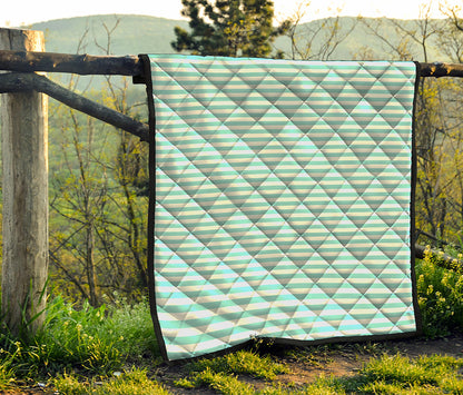 White And Cyan Striped Pattern Print Quilt