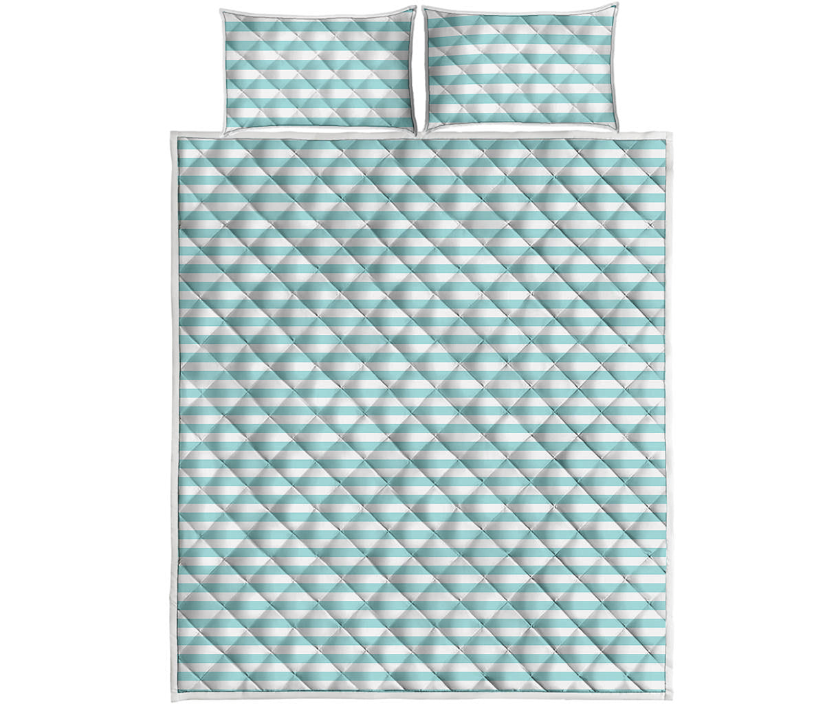 White And Cyan Striped Pattern Print Quilt Bed Set