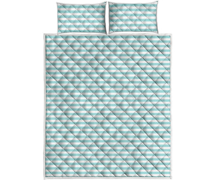 White And Cyan Striped Pattern Print Quilt Bed Set