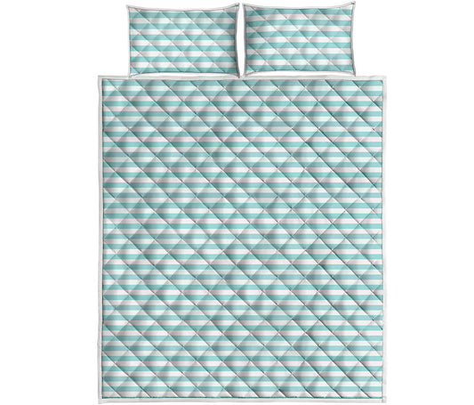 White And Cyan Striped Pattern Print Quilt Bed Set
