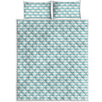 White And Cyan Striped Pattern Print Quilt Bed Set