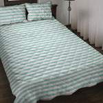 White And Cyan Striped Pattern Print Quilt Bed Set
