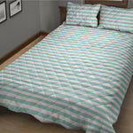 White And Cyan Striped Pattern Print Quilt Bed Set