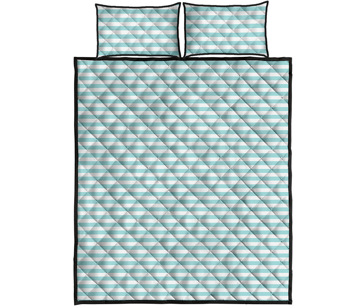 White And Cyan Striped Pattern Print Quilt Bed Set