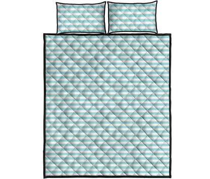 White And Cyan Striped Pattern Print Quilt Bed Set