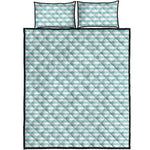 White And Cyan Striped Pattern Print Quilt Bed Set