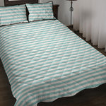 White And Cyan Striped Pattern Print Quilt Bed Set