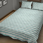 White And Cyan Striped Pattern Print Quilt Bed Set