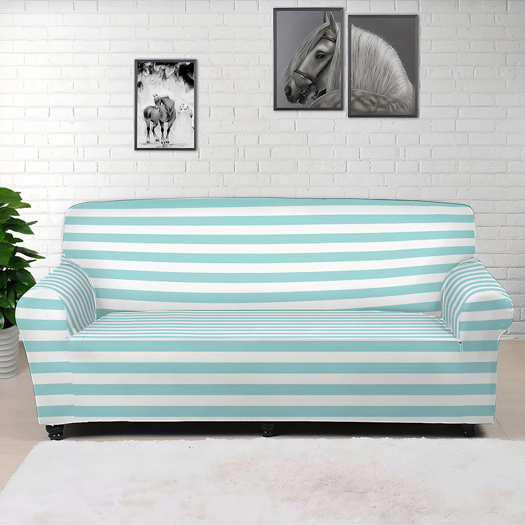 White And Cyan Striped Pattern Print Sofa Cover