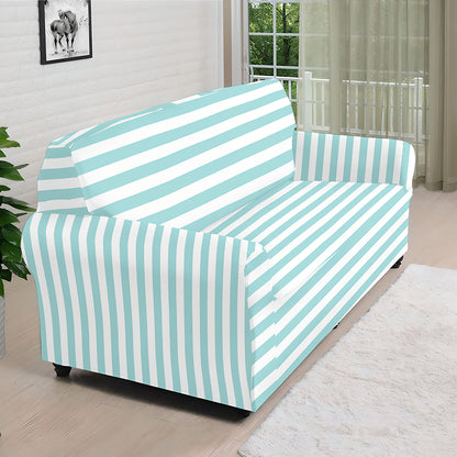 White And Cyan Striped Pattern Print Sofa Cover