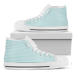 White And Cyan Striped Pattern Print White High Top Shoes