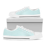 White And Cyan Striped Pattern Print White Low Top Shoes