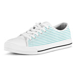 White And Cyan Striped Pattern Print White Low Top Shoes
