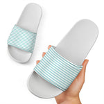 White And Cyan Striped Pattern Print White Slide Sandals
